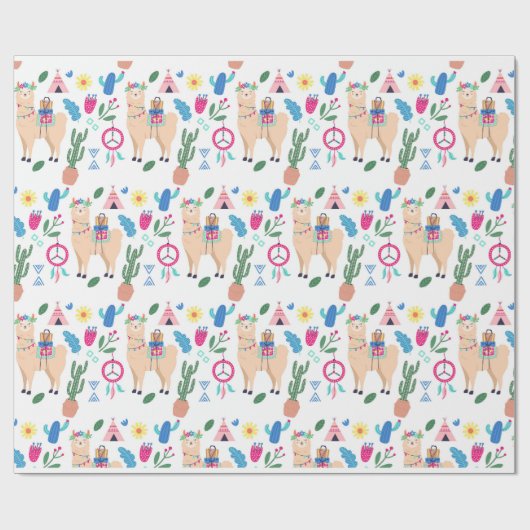 Cute Kerstman Mexican Llamas Cadeaupapier (Vlak)