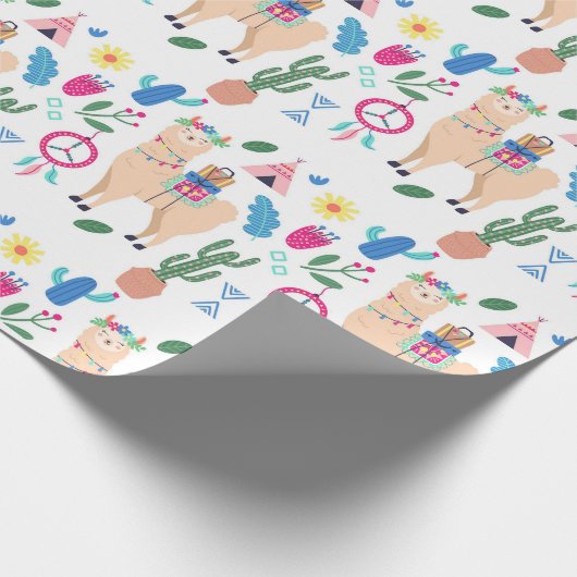 Cute Kerstman Mexican Llamas Cadeaupapier (Hoek)