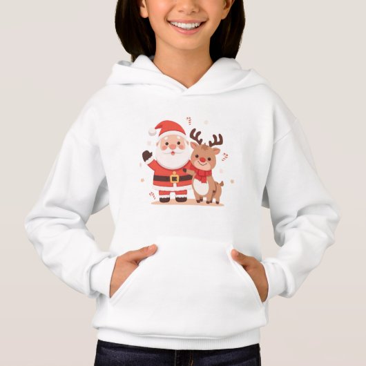 Cute Kerstman & Rendier Kinderen Kerstmis Hoodie (Voorkant)