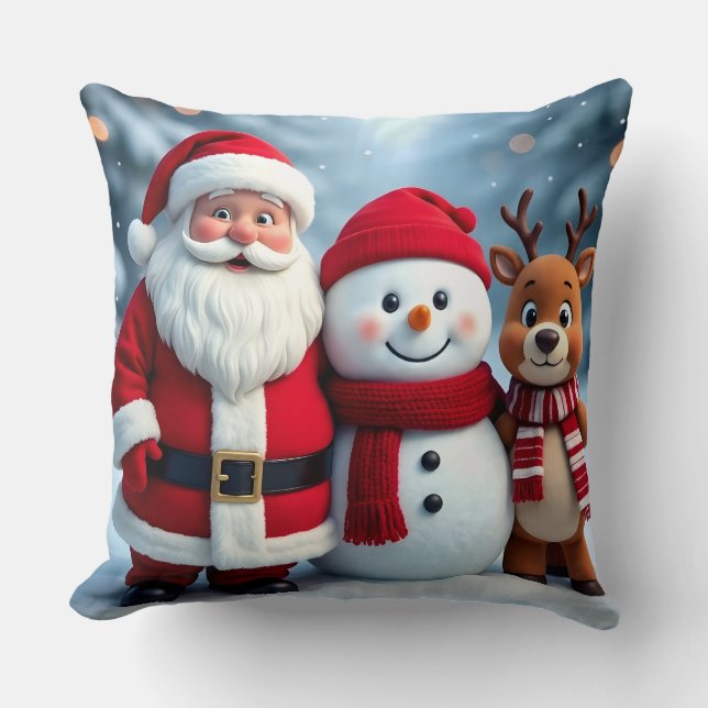 Cute Kerstman Sneeuwman Rendier Kussen (Voorkant)