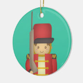 Cute Kerstman Soldier Boy in Red Keramisch Ornament (Links)
