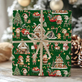 Cute Kerstmannen Werkplaats Elfen Kerst Decoupage Cadeaupapier