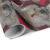 Cute kerstmis akita in red santa hat portret cadeaupapier (Rol Hoek)