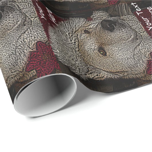 Cute kerstmis akita in red santa hat portret cadeaupapier (Rol Hoek)