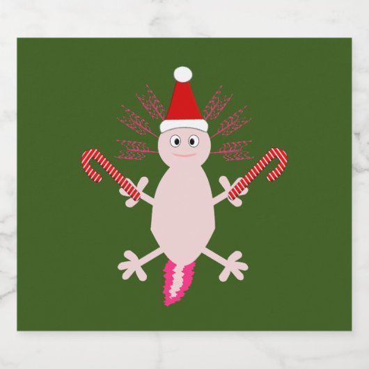 Cute Kerstmis Axolotl Sparkling Wijnetiket (Enkel label)