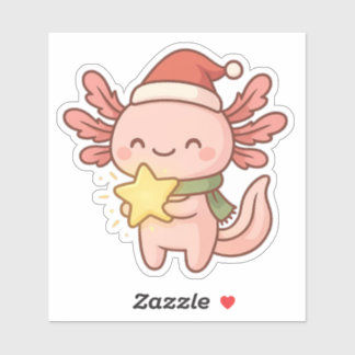Cute Kerstmis Axolotl Sticker Kawaii Ster Feestdag