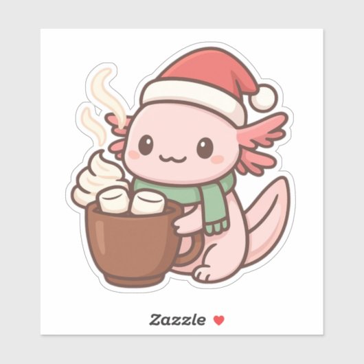 Cute Kerstmis Axolotl Sticker – Warme Chocolade Ka (Vel)