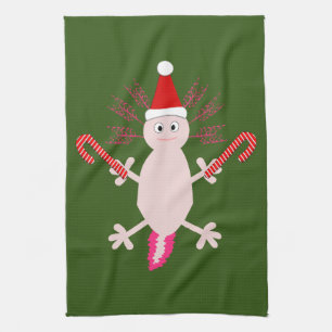 Cute Kerstmis Axolotl Theedoek