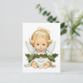 Cute Kerstmis Baby Angel en Holly Briefkaart (Staand voorkant)