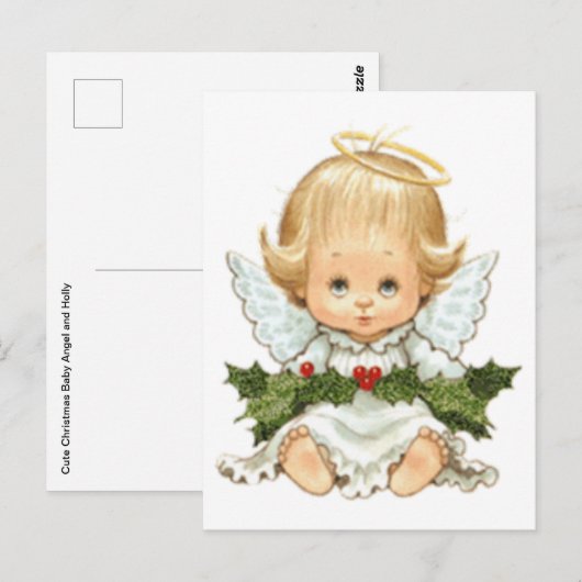 Cute Kerstmis Baby Angel en Holly Briefkaart (Voorkant / Achterkant)