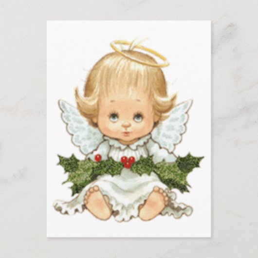 Cute Kerstmis Baby Angel en Holly Briefkaart (Voorkant)