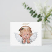Cute Kerstmis Baby Angel Head in Hands Briefkaart (Staand voorkant)