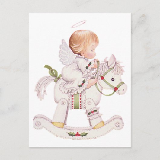 Cute Kerstmis Baby Angel op Rocking Horse Briefkaart (Voorkant)