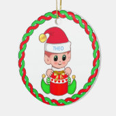 Cute Kerstmis Baby Elf en Green Red Garland Keramisch Ornament (Links)