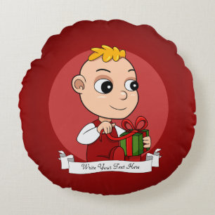 Cute Kerstmis-baby met blond haar cartoon Rond Kussen