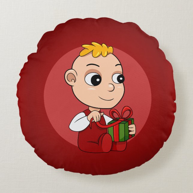 Cute Kerstmis-baby met blond haar cartoon Rond Kussen (Voorkant)