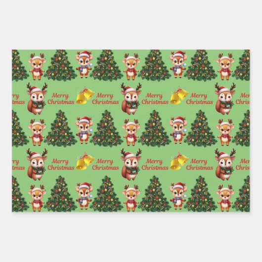 Cute Kerstmis Baby Reindeer Inpakpapier Vel (Voorkant 3)