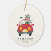 Cute Kerstmis-Beer Snowman Red Car - Aangepast Keramisch Ornament (Links)