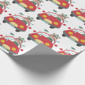 Cute Kerstmis Beer Snowman Red Car Whimsical Cadeaupapier (Hoek)