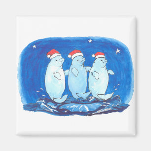 Cute Kerstmis Beluga Whales Dansend on Waves Magneet