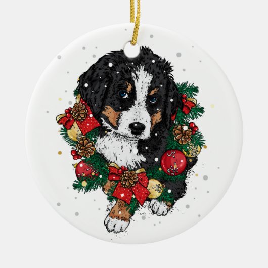 Cute Kerstmis Bernese Mountain Dog Puppy Keramisch Ornament (Voorkant)
