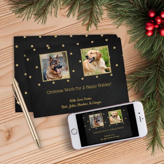 Cute Kerstmis Black Gold Stippen Holiday Foto Feestdagenkaart