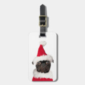 Cute Kerstmis Black Pug Puppy Santa Hat Bagagelabel (Voorkant verticaal)
