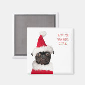 Cute Kerstmis Black Pug Puppy Santa Magneet (Voorkant / Achterkant)