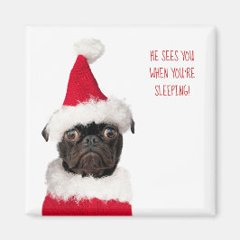 Cute Kerstmis Black Pug Puppy Santa Magneet