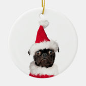 Cute Kerstmis Black Pug Santa Hat Keramisch Ornament (Voorkant)