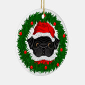 Cute Kerstmis Black Pug Santa in Wreate Keramisch Ornament (Rechts)