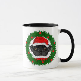 Cute Kerstmis Black Pug Santa in Wreate Mok
