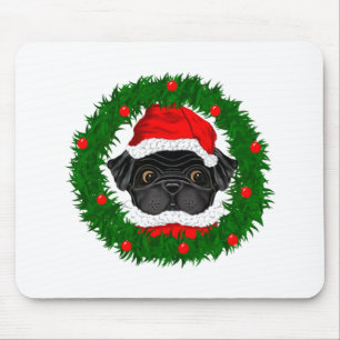 Cute Kerstmis Black Pug Santa in Wreate Muismat