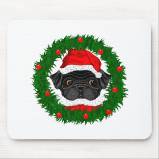 Cute Kerstmis Black Pug Santa in Wreate Muismat