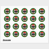 Cute Kerstmis Black Pug Santa in Wreate Ronde Sticker (Vel)