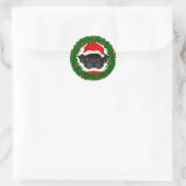 Cute Kerstmis Black Pug Santa in Wreate Ronde Sticker (Tas)