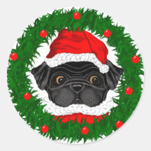 Cute Kerstmis Black Pug Santa in Wreate