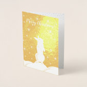 Cute Kerstmis Bunny Snow Night Starry Sky Foto Folie Kaarten (Voorkant)