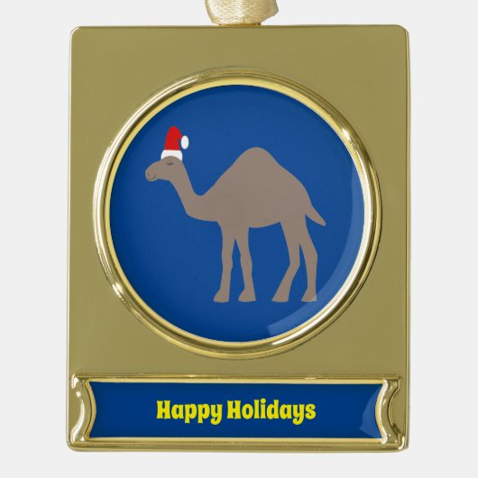 Cute Kerstmis Camel Custom Verguld Banner Ornament (Voorkant)