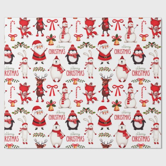 Cute Kerstmis Cartoon Pattern Cadeaupapier (Vlak)