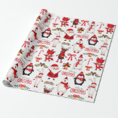 Cute Kerstmis Cartoon Pattern Cadeaupapier (Uitgerold)