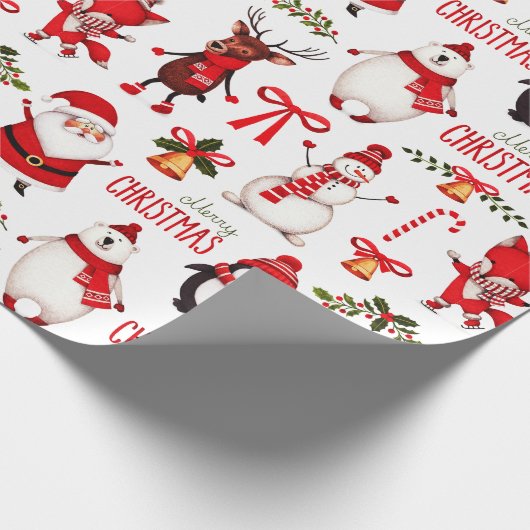 Cute Kerstmis Cartoon Pattern Cadeaupapier (Hoek)