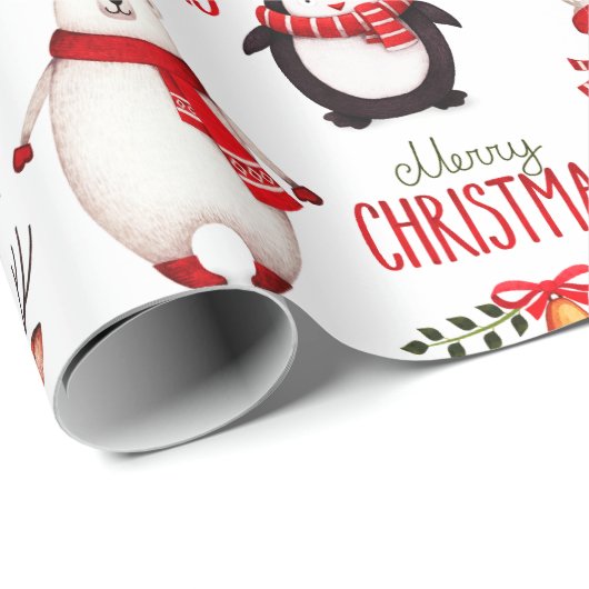 Cute Kerstmis Cartoon Pattern Cadeaupapier (Rol Hoek)