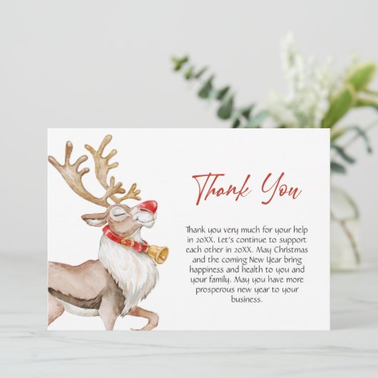 Cute Kerstmis Cartoon Reindeer Greeting Holiday Bedankkaart (Staand voorkant)