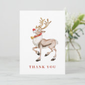Cute Kerstmis Cartoon Reindeer Greeting Holiday Bedankkaart (Staand voorkant)
