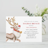 Cute Kerstmis Cartoon Reindeer HOLIDAY BRUNCH Kaart (Staand voorkant)