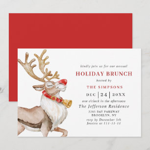 Cute Kerstmis Cartoon Reindeer HOLIDAY BRUNCH Kaart