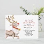 Cute Kerstmis Cartoon Reindeer HOLIDAY OPEN HUUSE Kaart (Staand voorkant)