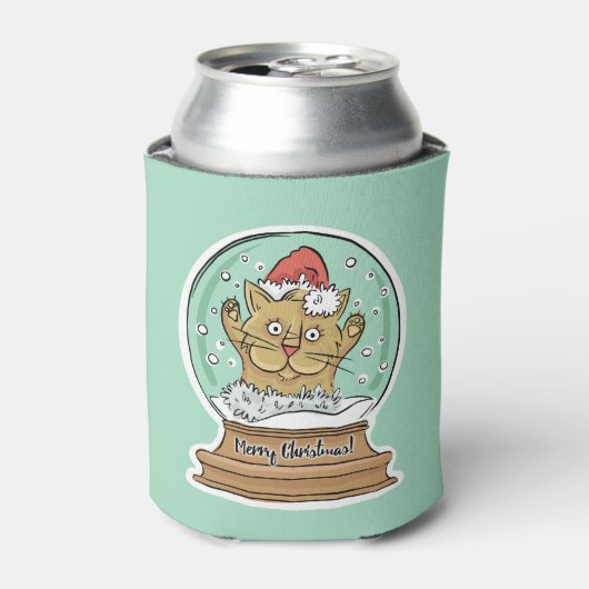 Cute Kerstmis Cat aangepaste monogram koelbox Blikjeskoeler (Blikje Voorkant)