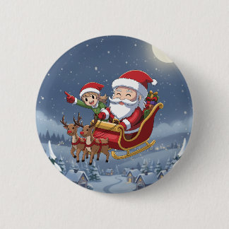 Cute Kerstmis Chibi Kerstman en Elf knop Ronde Button 5,7 Cm